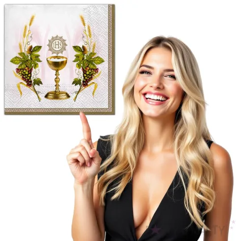 serwetki komunia kompozycja rozowa maki 33 cm 20 szt