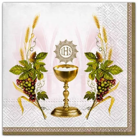 serwetki komunia kompozycja rozowa maki 33 cm 20 szt