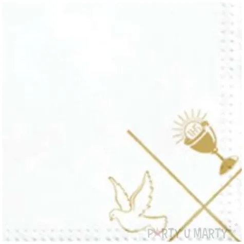 serwetki komunia ramka z symbolami paw 33 cm 20 szt