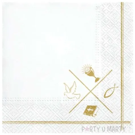 serwetki komunia ramka z symbolami paw 33 cm 20 szt