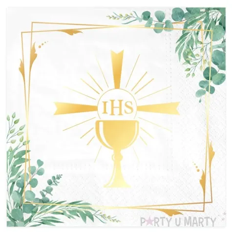 serwetki komunia swieta ihs eukaliptus bialo zloty partypal 33 cm 10 sz