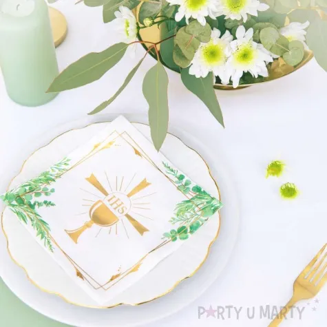 serwetki komunia swieta ihs eukaliptus bialo zloty partypal 33 cm 10 sz