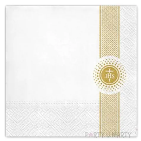 serwetki komunia z paskiem paw 33 cm 20 szt