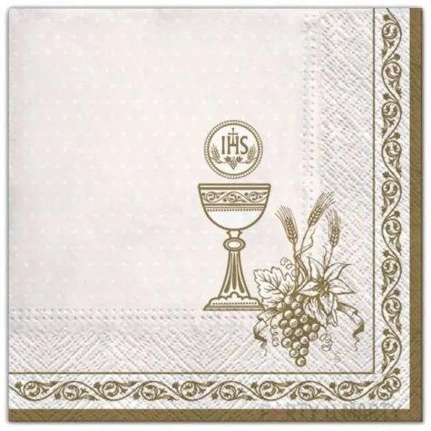 serwetki komunia zlote symbole z ramka maki 33 cm 20 szt