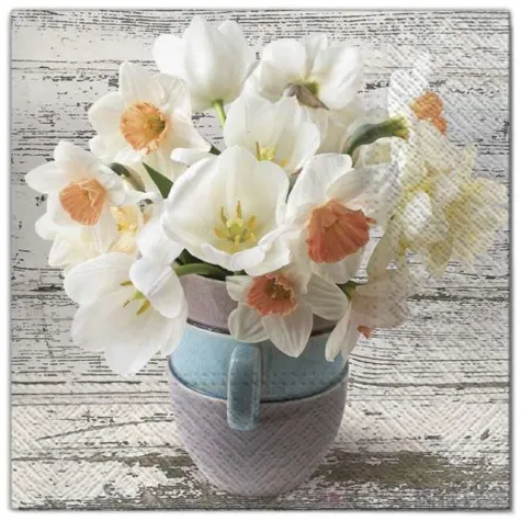 serwetki kwiaty zonkile biale maki 33 cm 20 szt