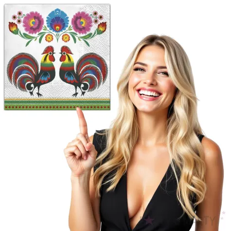 serwetki ludowe 2 koguty maki 33 cm 20 szt