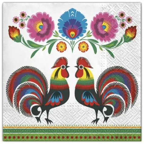 serwetki ludowe 2 koguty maki 33 cm 20 szt