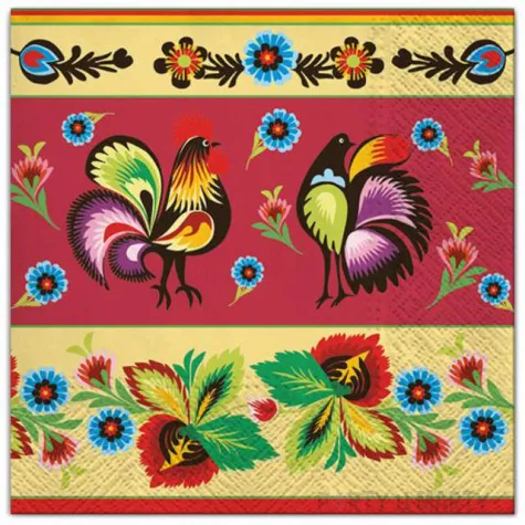 serwetki ludowe kogut i czerwien maki 33 cm 20 szt