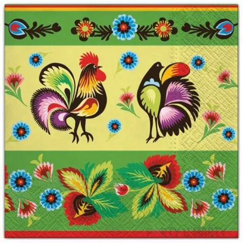 serwetki ludowe kogut i zielen maki 33 cm 20 szt