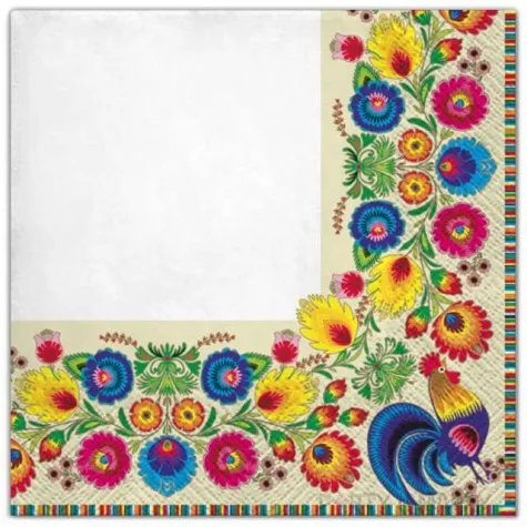 serwetki ludowe kwiaty i biel maki 33 cm 20 szt