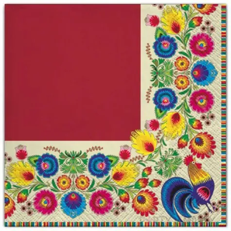 serwetki ludowe kwiaty i czerwien maki 33 cm 20 szt