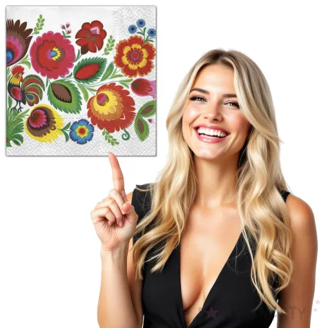 serwetki ludowe kwiaty i kogut maki 33 cm 20 szt