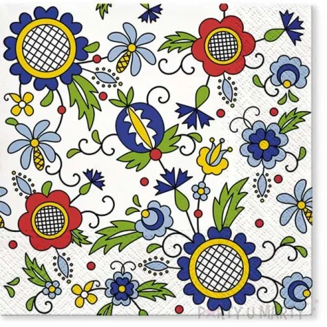 serwetki ludowe kwiaty paw 33 cm 20 szt