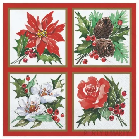 serwetki malowane ozdoby swiateczne w ramkach maki 33 cm 20 szt