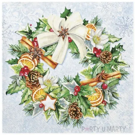 serwetki malowany swiateczny wieniec maki 33 cm 20 szt