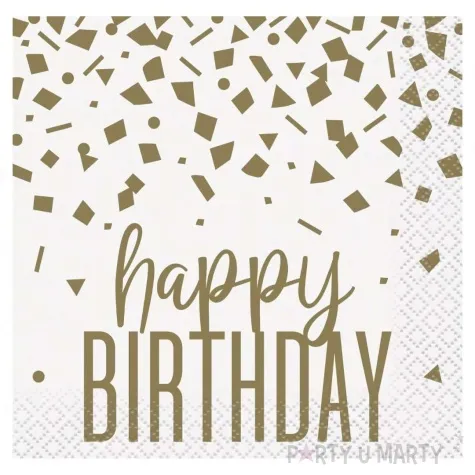 serwetki papierowe happy birthday zlote konfetti bialo zloty unique 25 cm 16 szt