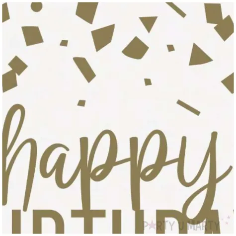 serwetki papierowe happy birthday zlote konfetti bialo zloty unique 25 cm 16 szt