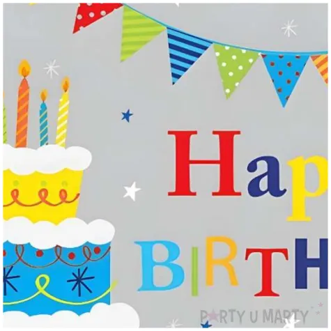 serwetki papierowe urodziny tort i girlanda szary maki 33 cm 20 szt