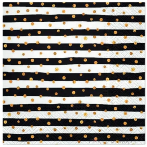 serwetki paski w zlote grochy czarno biale paw 33 cm 20 szt