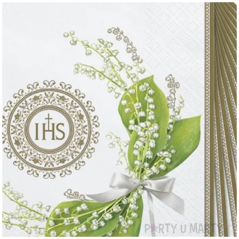 serwetki pierwsza komunia swieta ihs i konwalia maki 33 cm 20 szt