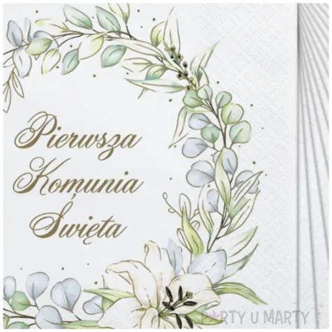serwetki pierwsza komunia swieta pastelowy wieniec maki 33 cm 20 szt