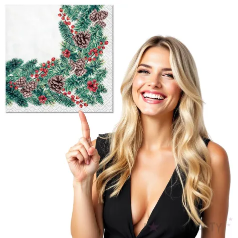 serwetki ramka galazek swierkowych paw 25 cm 20 szt