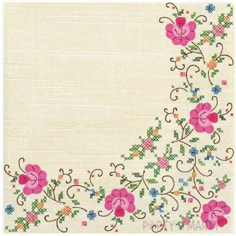 serwetki ramka z haftu krzyzykowego maki 33 cm 20 szt