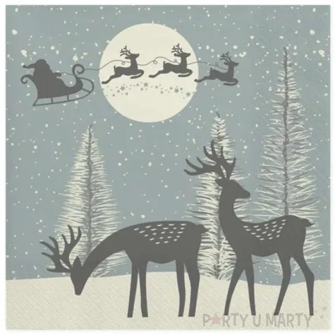 serwetki renifery i sanie swietego mikolaja popielate maki 33 cm 20 szt