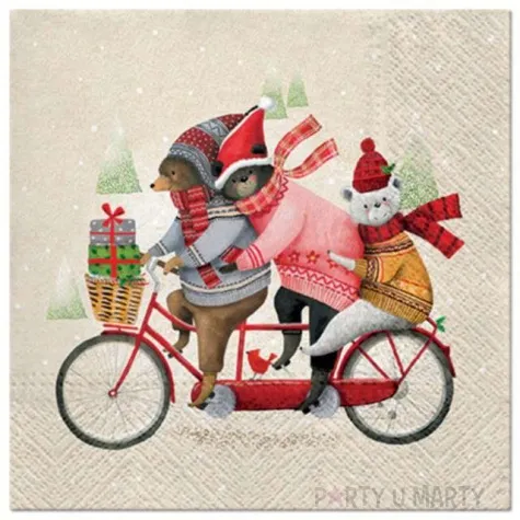 serwetki rodzina misiow na rowerze paw 33 cm 20 szt