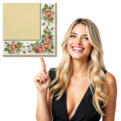 serwetki rozana ramka kremowe maki 33 cm 20 szt