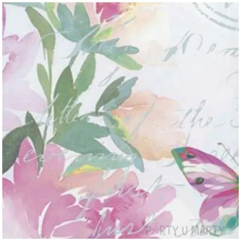 serwetki rozowe kwiaty z motylem maki 33 cm 20 szt