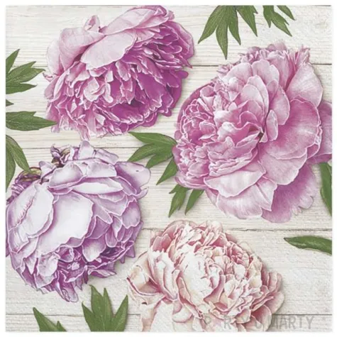 serwetki rozowe piwonie na tle drewna maki 33 cm 20 szt