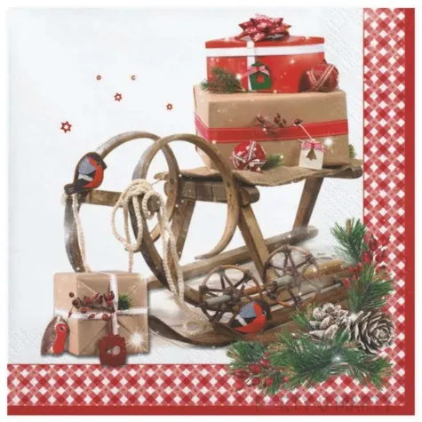 serwetki sanie vintage z prezentami maki 33 cm 20 szt