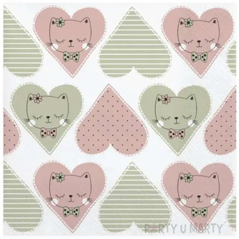 serwetki slodkie serduszka z kotkami maki 33 cm 20 szt
