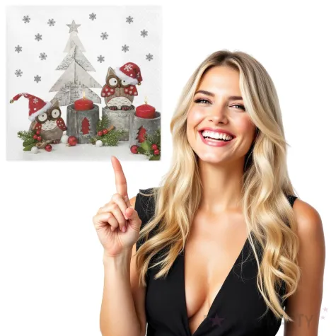 serwetki sowy w swiatecznych czapkach maki 33 cm 20 szt