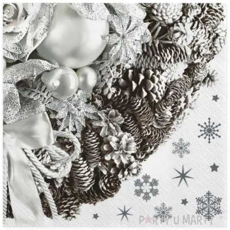 serwetki srebrna bozonarodzeniowa dekoracja maki 33 cm 20 szt