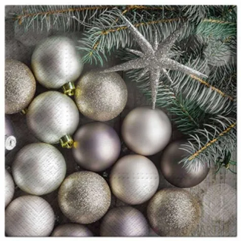 serwetki srebrne bombki i dekoracje paw 33 cm 20 szt