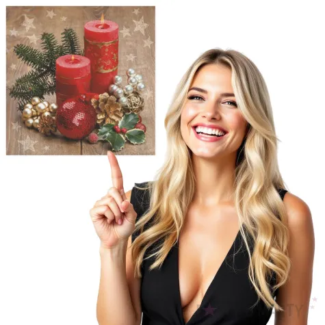 serwetki stroik swiateczny z dwiema czerwonymi swiecami maki 33 cm 20 szt