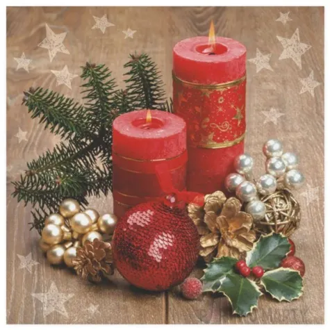 serwetki stroik swiateczny z dwiema czerwonymi swiecami maki 33 cm 20 szt