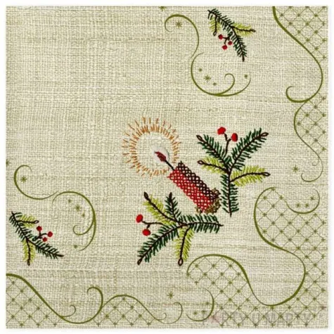 serwetki swiateczna haftowana swieczka maki 33 cm 20 szt