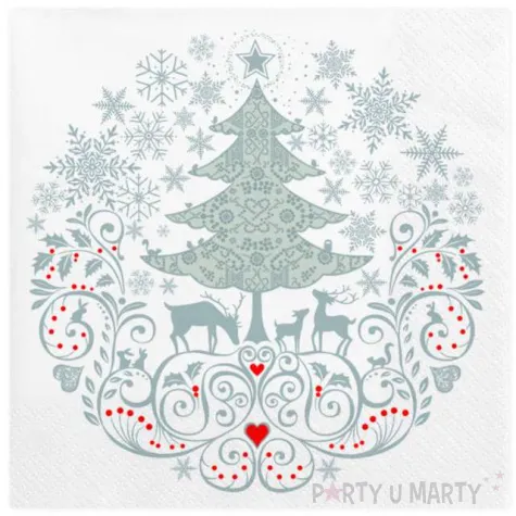 serwetki swiateczna kompozycja choinka i renifery w okregu maki 33 cm 20 szt