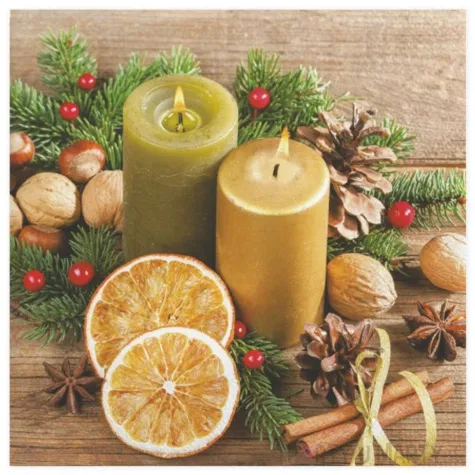 serwetki swiateczna kompozycja ze swiecami i orzechami maki 33 cm 20 szt