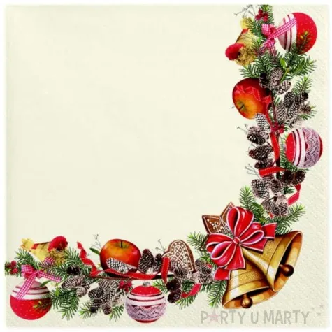 serwetki swiateczna ramka z dzwonkami maki 33 cm 20 szt