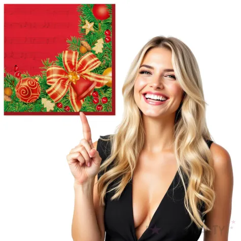 serwetki swiateczna ramka z kokarda na czerwonym tle maki 33 cm 20 szt