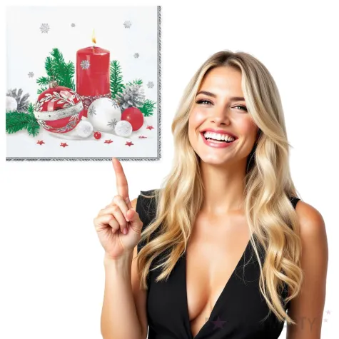 serwetki swiateczne czerwone dekoracje na bialym tle maki 33 cm 20 szt