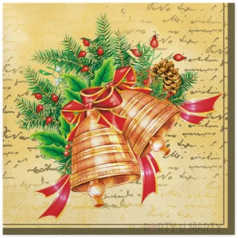 serwetki swiateczne dzwony kremowe z wiencem maki 33 cm 20 szt