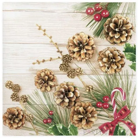 serwetki swiateczne galazki modrzewia i sosny maki 33 cm 20 szt