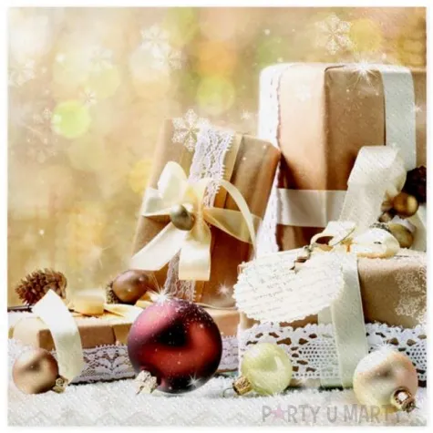 serwetki swiateczne prezenty w bezu maki 33 cm 20 szt