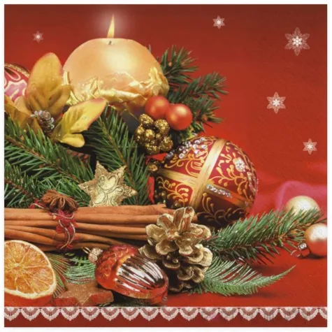 serwetki swiateczny cynamon z bombkami i swieca maki 33 cm 20 szt