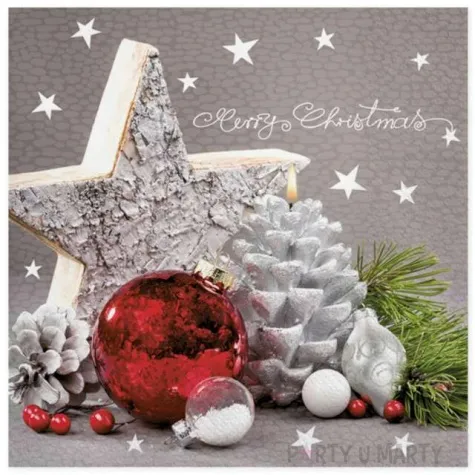 serwetki swieca szyszkowa i drewniana gwiazda maki 33 cm 20 szt